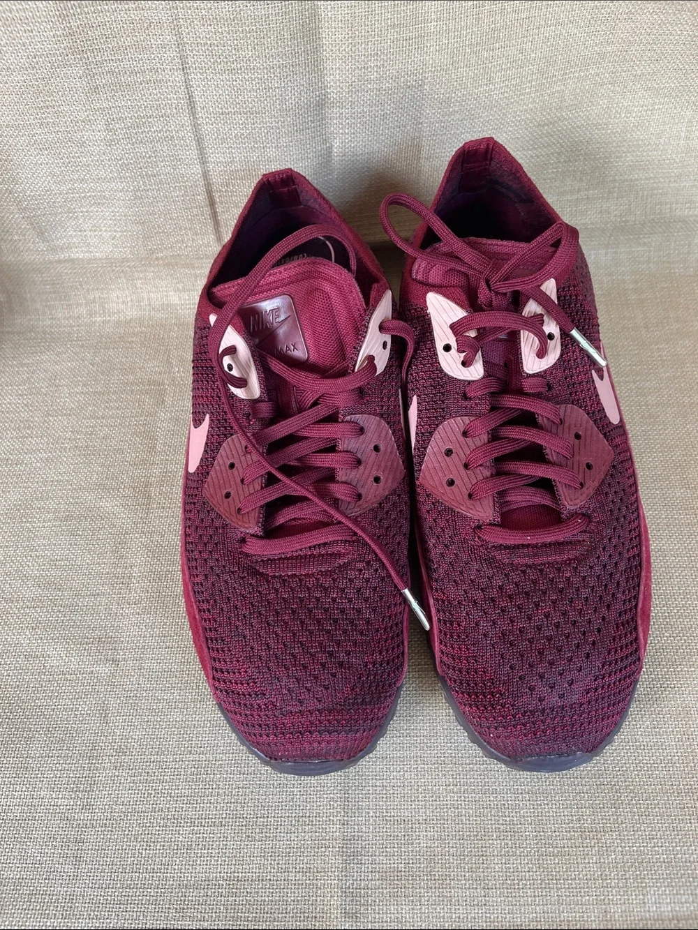 Nike Men’s Burgundy Sneakers with Pink Swoosh